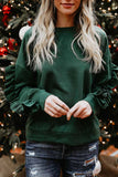 Florcoo Loose Round Neck Ruffled Long Sleeves Tops