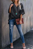 Florcoo Striped Bat Sleeve Casual Tops