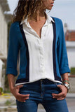 Florcoo Casual V-Neck Print Stitching Long-Sleeved Spun Shirt（4 colors）