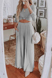 Round Neck Long Sleeves Wide Legs Two-Piece(4 Colors)