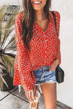 Florcoo V Neck Floral Printed Flared Sleeve Blouse