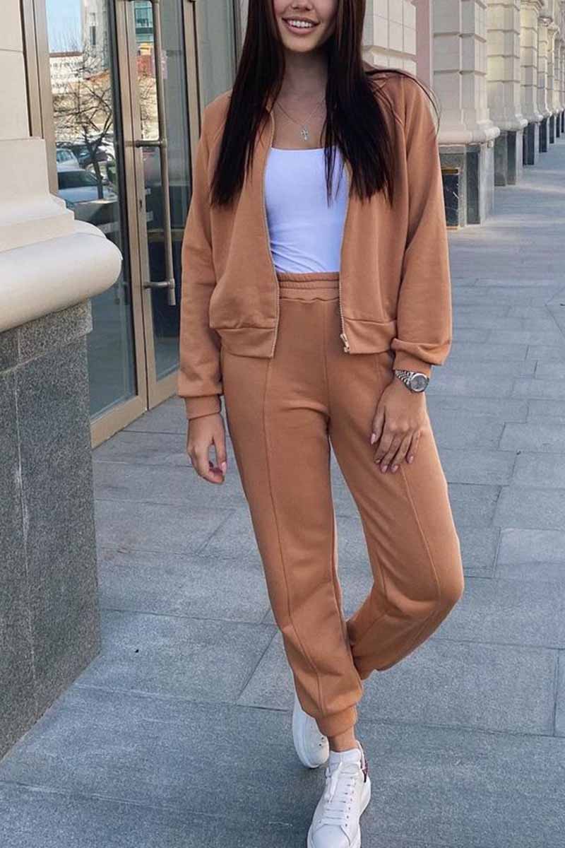 Florcoo Loose Solid Color Two-Piece Suit Tops