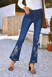 Florcoo Denim High Waist Embroidered Trousers