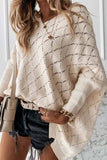 Florcoo V-Neck Solid Color Hollow Bat Sleeve Sweater