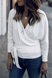 Florcoo Long Sleeves Cross-over Design Bandage T-shirt