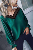 Florcoo Lace V-Neck Long Sleeve Tops