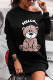 Florcoo Bear Print Long Sleeve Sweatshirt Dress