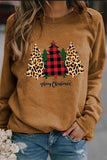 Florcoo Casual Round Neck Christmas Tree Print Tops