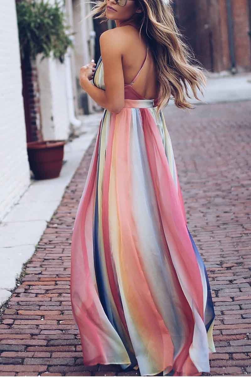 Florcoo Sling Bohemian Print Maxi Dress