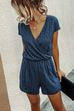 Florcoo Solid V Neck Short Sleeve Loose Jumpsuit