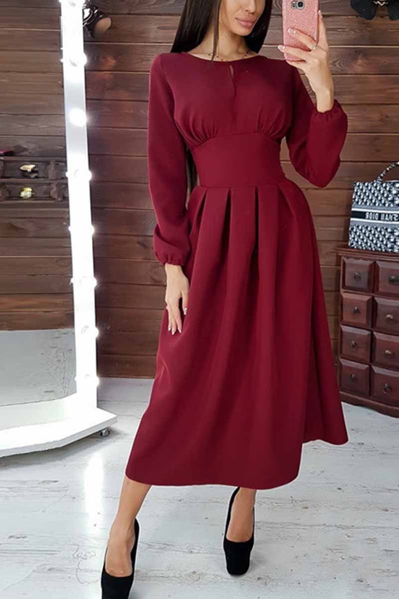 Florcoo Elegant Solid Color Long Sleeves Midi Dresses