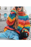 Florcoo Rainbow Striped Loose-knit Sweater