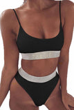 Florcoo High Waist Solid Color Sequin Bikini