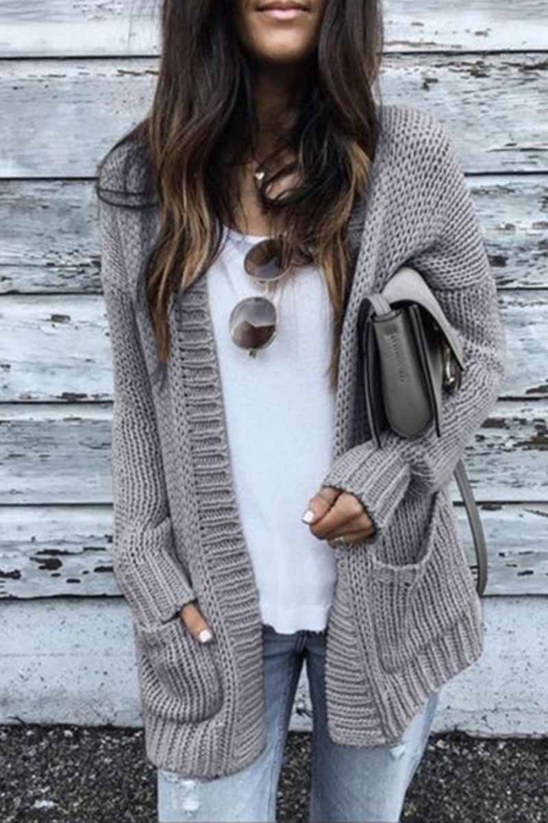 Florcoo Solid Loose Sleeve Sweater Cardigan