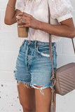 Florcoo Summer Loose Button Ripped Fringed Denim Shorts