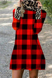 Florcoo Plaid Leopard Stitching Mini Dresses