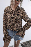 Florcoo Leopard Print Long-Sleeved Bow Top