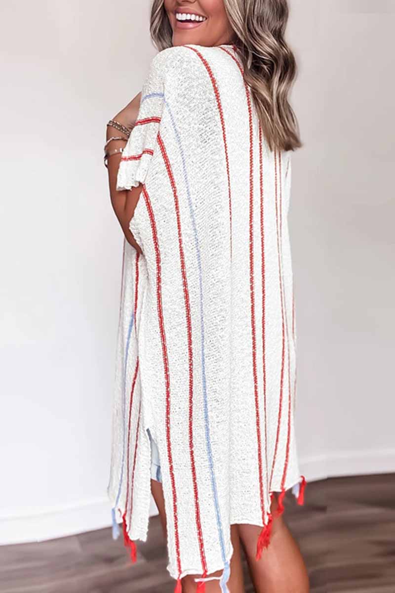 Florcoo Red Striped Knitted Cardigan