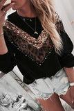 Florcoo Leopard Sequin O-Neck Top