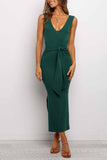 Florcoo Sexy Bandage Solid Maxi Dress