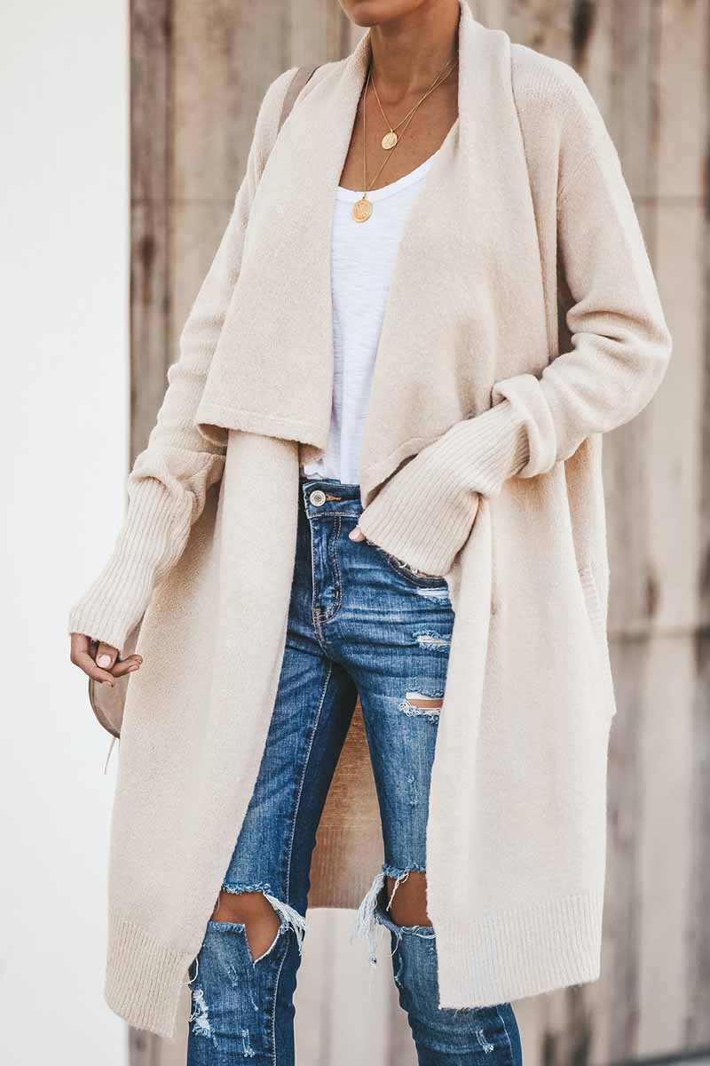 Florcoo Pure Color Casual Loose Coat