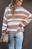 Florcoo O-neck Stitching Striped Long-Sleeved sweater