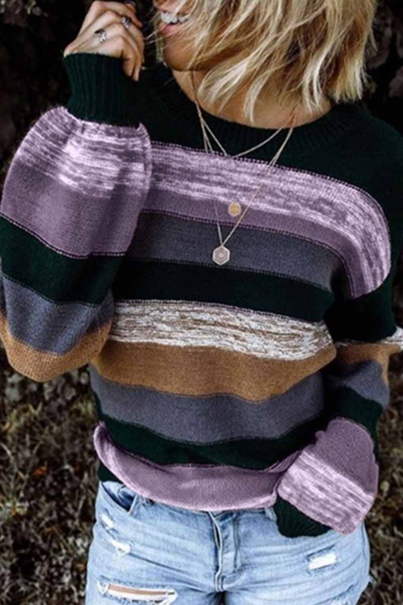 Florcoo Contrasting Loose Striped Knitted Sweater