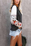 Florcoo Round Neck And Long Sleeves Embroidery Contrast Color Tops