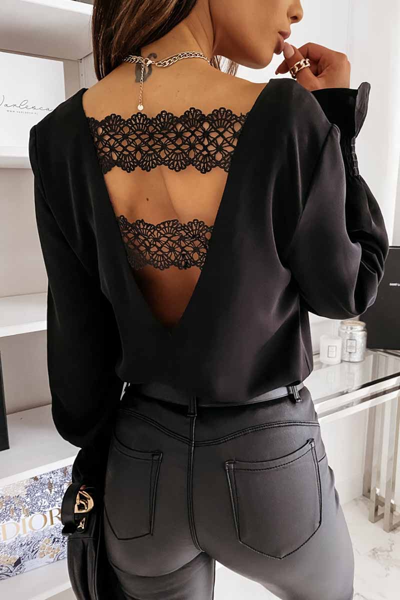 Florcoo Lace long sleeve V-neck Tops