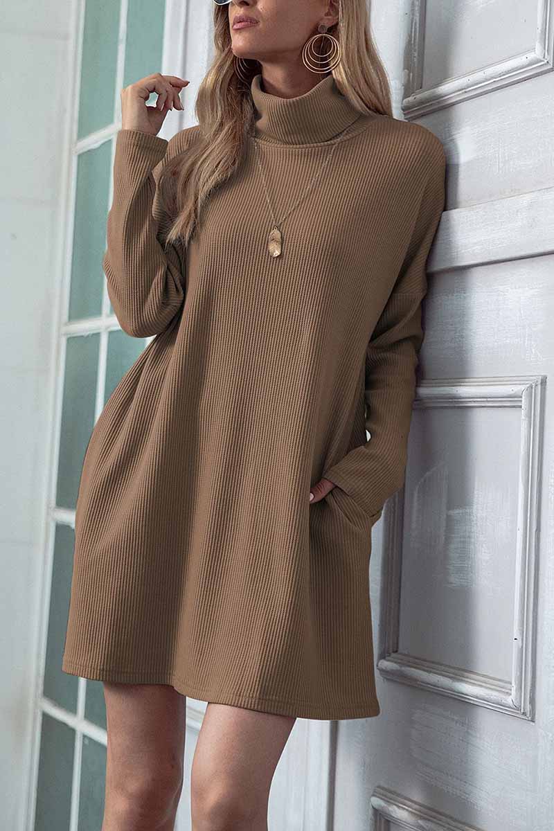 Florcoo Solid Color Round Neck Dress(4 Colors)