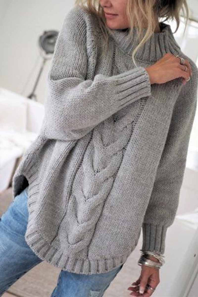 Turtleneck Loose Knitted Pullover Jumper Sweater(3 Colors) – Florcoo