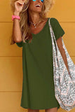 Florcoo Loose Solid Color Short Sleeve V-Neck Mini Dress