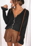 Florcoo Casual Solid Color V-Neck Ruffled Knit Cardigan