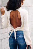 Florcoo Open Back High Neck Lace Long Sleeve Sweater