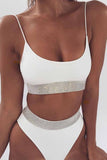 Florcoo High Waist Solid Color Sequin Bikini