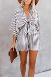 Florcoo Striped Short Sleeve Loose Jumpsuit