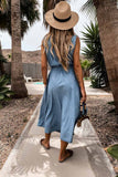 Florcoo Sleeveless Lace-Up Single-Breasted Denim Midi Dress