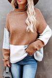 Florcoo Contrasting Color High Neck Knitted Sweater