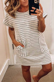 Florcoo Round Neck Striped Dress With Pocket