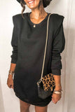 Florcoo Knit Solid Color Round Neck Mini Dress
