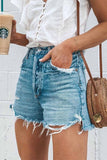 Florcoo Summer Loose Button Ripped Fringed Denim Shorts