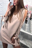 Florcoo Strapless Sexy V-neck Bow Dress