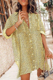 Florcoo Leopard Print Long Sleeve Shirt Mini Dress