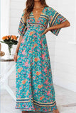 Florcoo Floral Printed Blue Ankle Length Dress