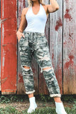 Florcoo Adjustable Waist Camouflage Bottoms With Holes
