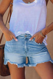 Florcoo Ripped Fringed Solid Denim Shorts