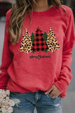 Florcoo Casual Round Neck Christmas Tree Print Tops