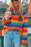 Florcoo Rainbow Striped Loose-knit Sweater