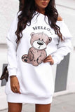 Florcoo Bear Print Long Sleeve Sweatshirt Dress