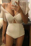 Florcoo White Sexy Hollow Cover Belly Swimwears